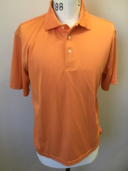 PGA TOUR, Neon Orange, Polyester, Solid, Basket Weave, Orange with Self Basket Weave, Collar Attached, 3 Button Front, Short Sleeves,