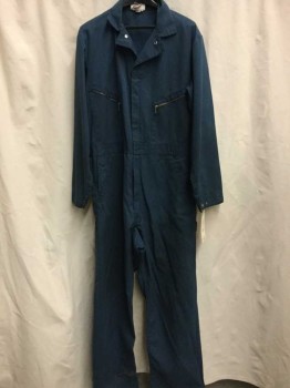 Mens, Coveralls/Jumpsuit, DICKIES, Navy Blue, Cotton, Polyester, Solid, TALL, 44, Navy, Zip Front,  Collar Attached, Long Sleeves, Zip & Snap Front, Zip Pockets