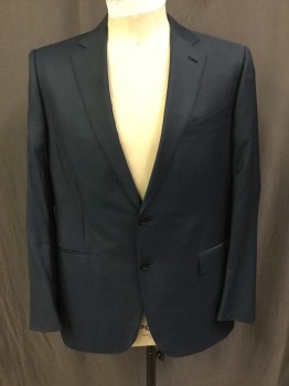ERMENEGILO ZEGNA, Navy Blue, Wool, Solid, Single Breasted, 2 Buttons,  Notched Lapel, Top Stitch, 3 Pockets,