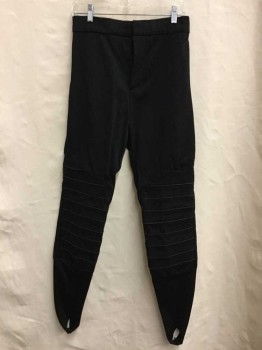 MTO, Black, Wool, Nylon, Solid, Made To Order, Black, Pleated Ribbed Knee Detail, Stirrups