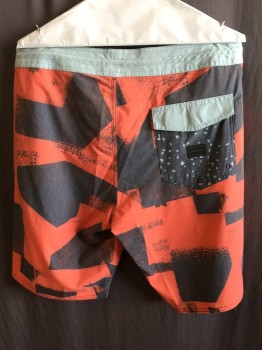 VOLCOM, Orange, Dk Gray, Lt Blue, Polyester, Cotton, Abstract , Draw-string/ Lace Closure, 1 Back Flap Pckt