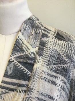 TYSA, Taupe, Dk Gray, Charcoal Gray, Gray, Rayon, Geometric, Abstract , Faded/Speckled Zig Zag, Triangle, Horizontal Stripe Pattern, Kimono Style Sleeves, Open at Center Front with No Closures