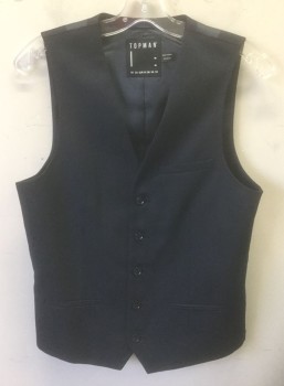 TOPMAN, Navy Blue, Polyester, Viscose, Solid, Pique Texture, 5 Buttons, 3 Welt Pockets, Navy Acetate Lining and Back, Belted Back