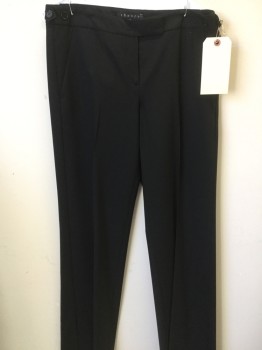 THEORY, Black, Polyester, Wool, Solid, Flat Front, 2 Slant Pockets