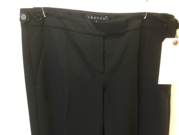 THEORY, Black, Polyester, Wool, Solid, Flat Front, 2 Slant Pockets