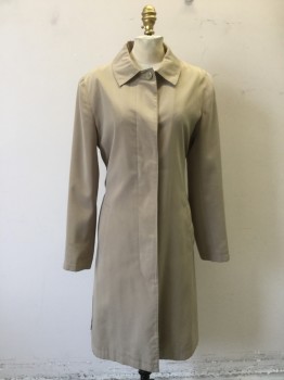 N/L, Lt Khaki Brn, Nylon, Polyester, Solid, Hidden Placket Button Front, 2 Pockets, Collar Attached, Long Sleeves, Missing Lining, Missing Button Attached Hood