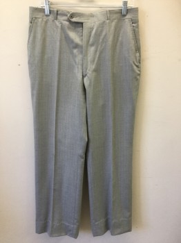 ACADEMY AWARDS, Lt Gray, Blue, Wool, Stripes - Pin, Flat Front, Button Tab, 4 Pockets, Belt Loops, Zip Fly