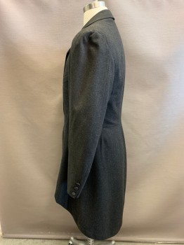 Mens, Tailcoat 1890s-1910s, SIMON LONG'S SONS, Charcoal Gray, Wool, Solid, 40R, Morning Coat, 1 Button, 1 Pocket, Fiddle Back