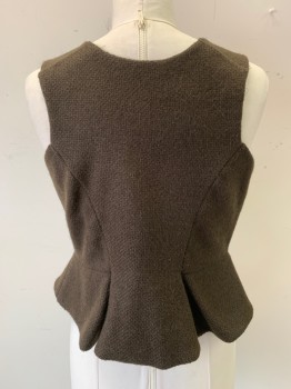 Womens, Historical Fiction Bodice, MTO, Dk Brown, Wool, Solid, Basket Weave, W 36, B: 40 , Square Neck, Hook & Eyes Front, Pleated Peplum