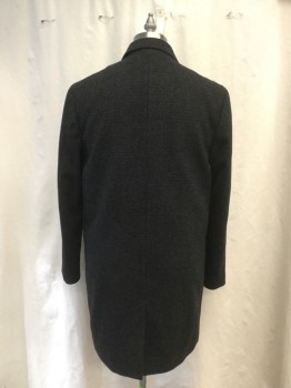 TOPMAN, Black, Charcoal Gray, Wool, Honeycomb Pattern, Button Front, Collar Attached, Notched Lapel, 2 Pockets, Long Sleeves