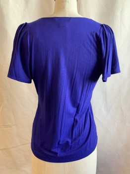 Womens, Top, BANANA REPUBLIC, Primary Blue, Rayon, Spandex, Solid, S, Short Sleeves, Scoop Neck, Pleated Bust and Sleeves