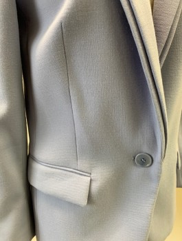 ESCADA, Periwinkle Blue, Wool, Elastane, Solid, Blazer, Single Breasted, Notched Lapel with Extra Layer, 1 Button, 3 Pockets, Padded Shoulders