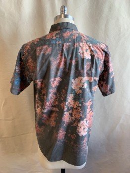 Mens, Casual Shirt, EZEKIEL, Faded Black, Faded Red, Blue, Green, Cotton, Floral, S, Button Front, Collar Attached, Short Sleeves, 1 Pocket