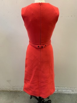 Womens, Cocktail Dress, VICTORIA BECKHAM, Red-Orange, Wool, 4, with Matching Belt, Sleeveless, V-neck, Zip Back, Hem Below Knee, Slit at Center Front