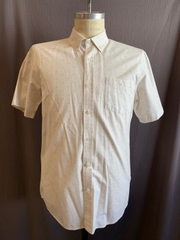 OBEY, White, Red, Cotton, Dots, Line Dotted Dobby Pattern, Button Front, Collar Attached, Button Down Collar, Short Sleeves, 1 Pocket