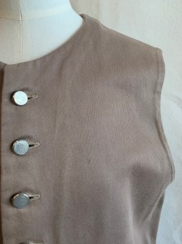 Mens, Historical Fiction Vest, MTO, Lt Brown, Cotton, Solid, 36, 1700s, Round Neck, Slvls, Button Front, 2 Pockets