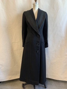 Womens, Coat 1890s-1910s, MTO, Black, Wool, Solid, W:26, B:34, Sailor Collar, 3 Large Buttons Down Front, 2 Pockets, *Collar Silk Is Shattering, Sun Damaged Shoulders, Moth Holes All Around