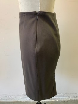 REBECCA TAYLOR, Dk Olive Grn, Polyester, Viscose, Solid, Knee Length, Seams with Hand Picked Stitching, Zipper at Left Side, Light Pink Lining, Ruffled Belt Attachment with 2 Buttons