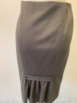 REBECCA TAYLOR, Dk Olive Grn, Polyester, Viscose, Solid, Knee Length, Seams with Hand Picked Stitching, Zipper at Left Side, Light Pink Lining, Ruffled Belt Attachment with 2 Buttons