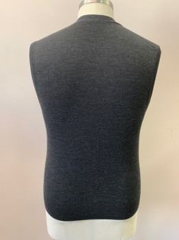 Mens, Sweater Vest, BROOKS BROTHERS, Dk Gray, Cotton, L, V-N, Single Breasted, Button Front