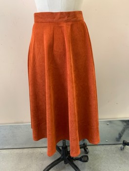 Womens, Skirt, Long, SHEIN, Burnt Orange, Polyester, Solid, 6, Button Front, Corduroy