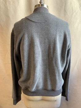 ATM, Gray, Polyester, Nylon, Solid, Fleece, Zip Front, 2 Pockets, Gray Ribbed Knit Stand Collar, Gray Ribbed Knit Waistband/Cuff