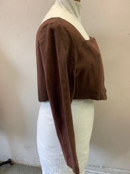 Womens, Historical Fiction Bodice, MTO, Brown, Cotton, Solid, B44, Aged/Distressed,  Missing Some Grommets Center Back, Lightly Boned with Ridgeline, Ridgeline Poking Out in a Couple Places, Lined, Long Sleeves, 1600s