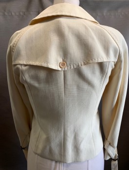 MAX MARA, Cream, Cotton, Rayon, Solid, Double Breasted, 2 Vertical Flap Pocket, Belted Sleeve Cuffs, Raglan Sleeves, Top Stitch Details, Detached Back Yoke