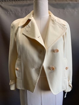 MAX MARA, Cream, Cotton, Rayon, Solid, Double Breasted, 2 Vertical Flap Pocket, Belted Sleeve Cuffs, Raglan Sleeves, Top Stitch Details, Detached Back Yoke