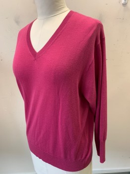 UNIQLO, Magenta Pink, Wool, Solid, Knit, V-N, L/S