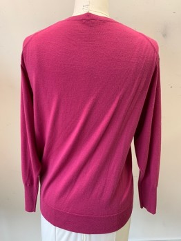 UNIQLO, Magenta Pink, Wool, Solid, Knit, V-N, L/S