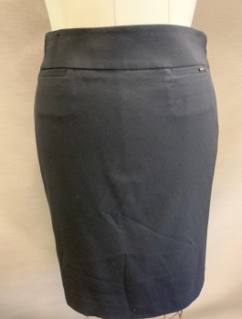 TAHARI, Black, Rayon, Polyester, Solid, Yoke Front, 2 Welt Packets with Silver Tahari Hardware on CF Pocket. Bk Zipper with Double Vent at CB Hem.
