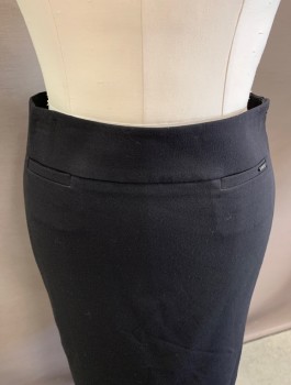 TAHARI, Black, Rayon, Polyester, Solid, Yoke Front, 2 Welt Packets with Silver Tahari Hardware on CF Pocket. Bk Zipper with Double Vent at CB Hem.