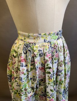 GRACE KARIN, White, Pink, Lime Green, Yellow, Lavender Purple, Cotton, Spandex, Floral, 1.5" Wide Waistband, Pleated, A-Line, 2 Side Pockets, Invisible Zipper