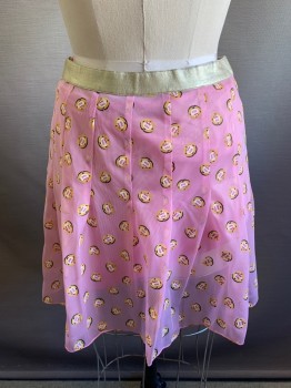 MIU MIUI, Pink, Nylon, White, Gold, & Red Poker Chip Pattern, Gold Elastic Waistband, Zip Side, Pleated