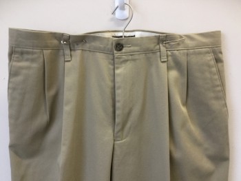 DOCKERS, Khaki Brown, Cotton, Solid, Khaki, 2 Pleat Front, Zip Front, 4 Pockets with Cuffs