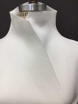 Womens, Sci-Fi/Fantasy Top, NICO DIDONNA, White, Synthetic, Neoprene, Solid, M, Long Sleeves, Surplice Crossover Front W/High Neckline, Asymmetric Pointed Bottom, Raw Edges, Stain Left Cuff: See Detail Photo