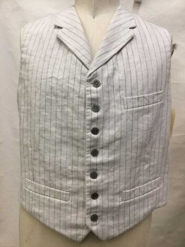 Beige, Gray, Linen, Stripes - Pin, Beige with Gray Pin Stripes, Button Front, 4 Pockets, 1800's