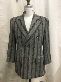 Mens, Blazer/Sport Co, N/L, Black, Cream, Wine Red, Wool, Herringbone, Stripes, 36, Double Breasted, Peaked Lapel, Silver Buttons, 3 Pockets