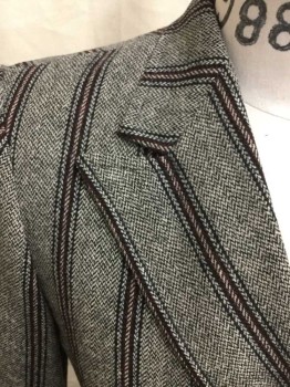 N/L, Black, Cream, Wine Red, Wool, Herringbone, Stripes, Double Breasted, Peaked Lapel, Silver Buttons, 3 Pockets