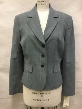 Womens, Suit, Jacket, Tahari, Lt Gray, Black, Teal Blue, Lt Blue, Polyester, Viscose, Plaid, 10, 3 Buttons,  Notched Lapel, 2 Pocket Flap, See Photo Attached,