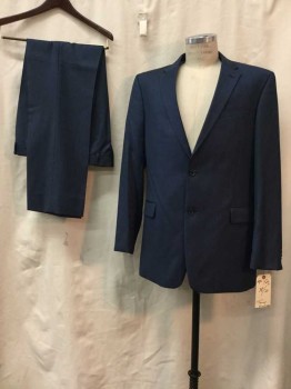 TOMMY HILFGER, Slate Blue, Wool, Synthetic, Solid, Slate Blue, Notched Lapel, 2 Buttons,  3 Pockets,