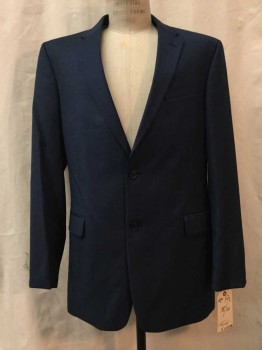 TOMMY HILFGER, Slate Blue, Wool, Synthetic, Solid, Slate Blue, Notched Lapel, 2 Buttons,  3 Pockets,