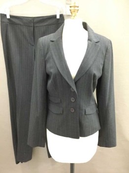 CLASSIQUES ENTIER, Charcoal Gray, Brown, Polyester, Rayon, Stripes - Pin, Single Breasted, Notched Lapel, 3 Buttons,  3 Pockets,