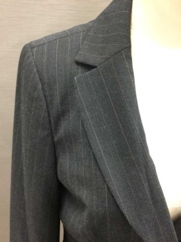 CLASSIQUES ENTIER, Charcoal Gray, Brown, Polyester, Rayon, Stripes - Pin, Single Breasted, Notched Lapel, 3 Buttons,  3 Pockets,