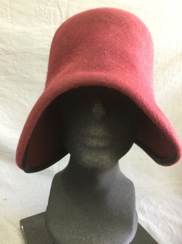 Womens, Cloche, IGNATIUS, Red Burgundy, Wool, Solid, L, Cloche, Wired Edge That Dips Down At Sides, 1920's Repro