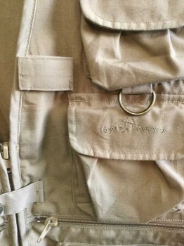 CORONEL TAPIOCA, Tan Brown, Polyester, Cotton, Solid, Fishing Vest, Zip Front, Many Compartments/Pockets