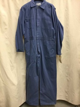 Mens, Coveralls/Jumpsuit, NL, Dusty Blue, Cotton, Solid, 44, Dusty Blue, Button Front, Collar Attached, Long Sleeves, 4 Pockets,