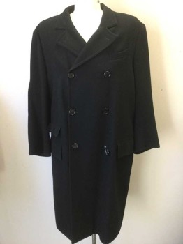 Mens, Coat 1890s-1910s, N/L, Black, Wool, Solid, 50, Double Breasted, Slightly Peaked Lapel, 3 Pockets, Black Lining, Made To Order