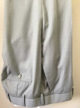 PERRY ELLIS, Lt Gray, Wool, Polyester, Solid, Flat Front, 4 Pockets, Belt Loops,